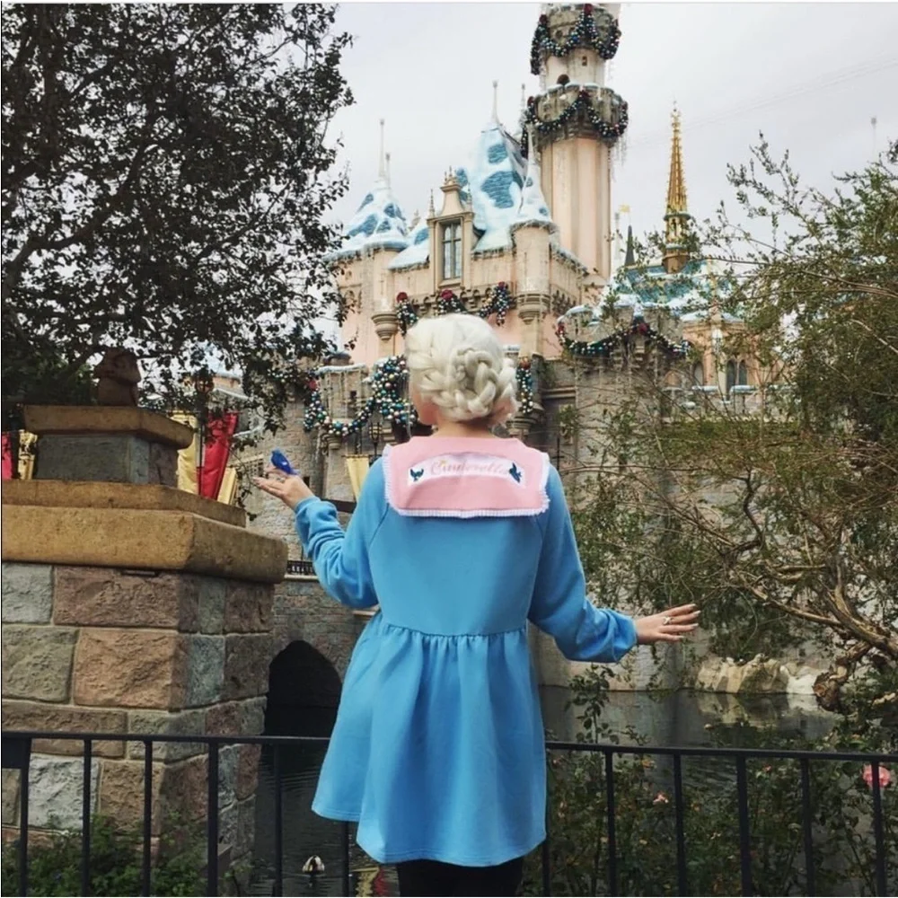 Lazy Oaf X Disney Cinderella Sweater Dress Blue Pink Long Sleeve Size Small GUC - Picture 1 of 10